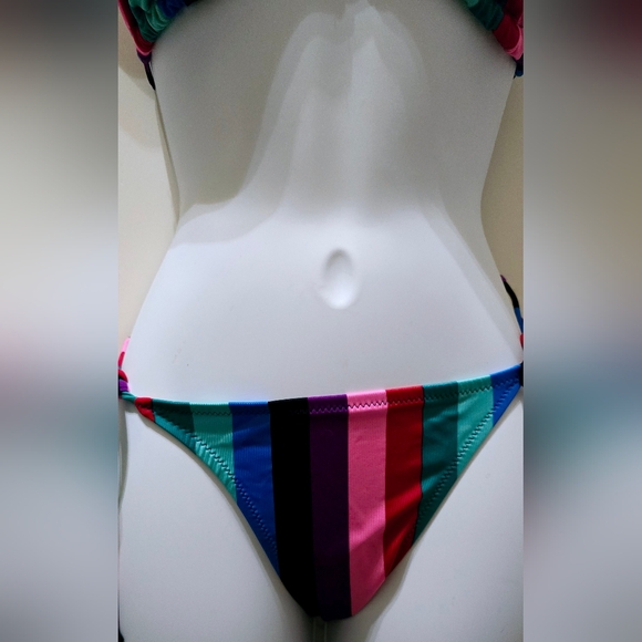 Colorful Striped String Bikini Top and Bottom Set. Multicolor. Adjustable Bikini - Picture 5 of 6
